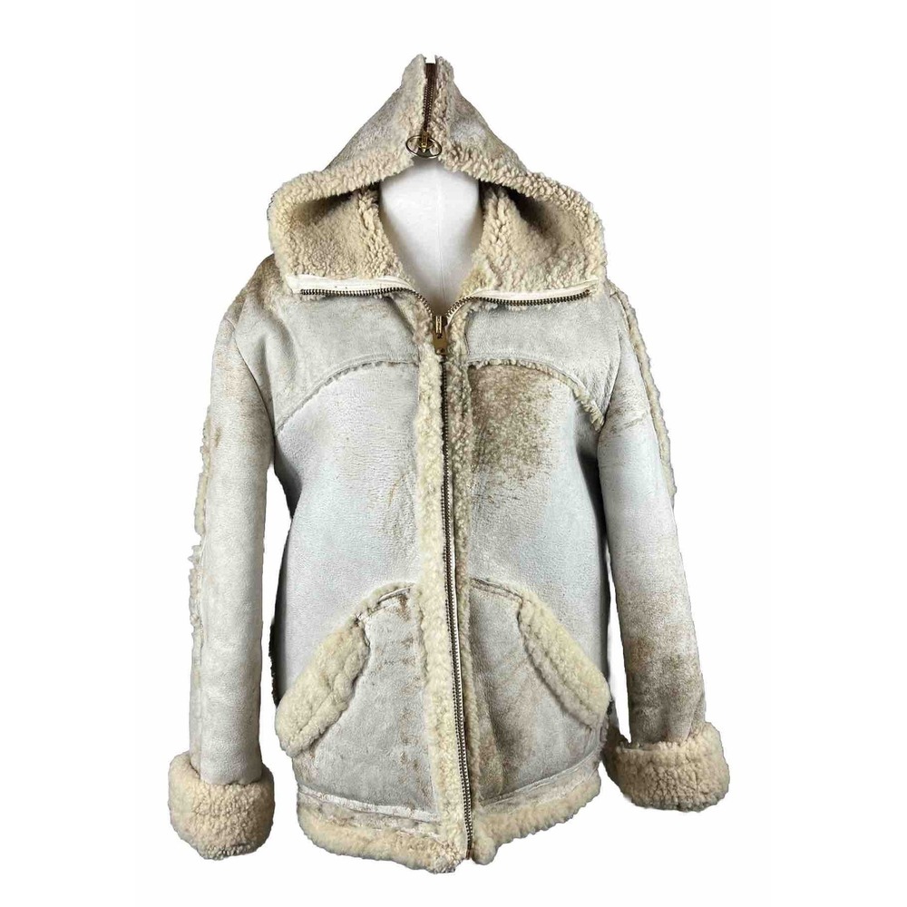 Robert Lewis VINTAGE 70's Shearling Sherpa Suede Hooded Rawhide Coat Sz 40/Med
